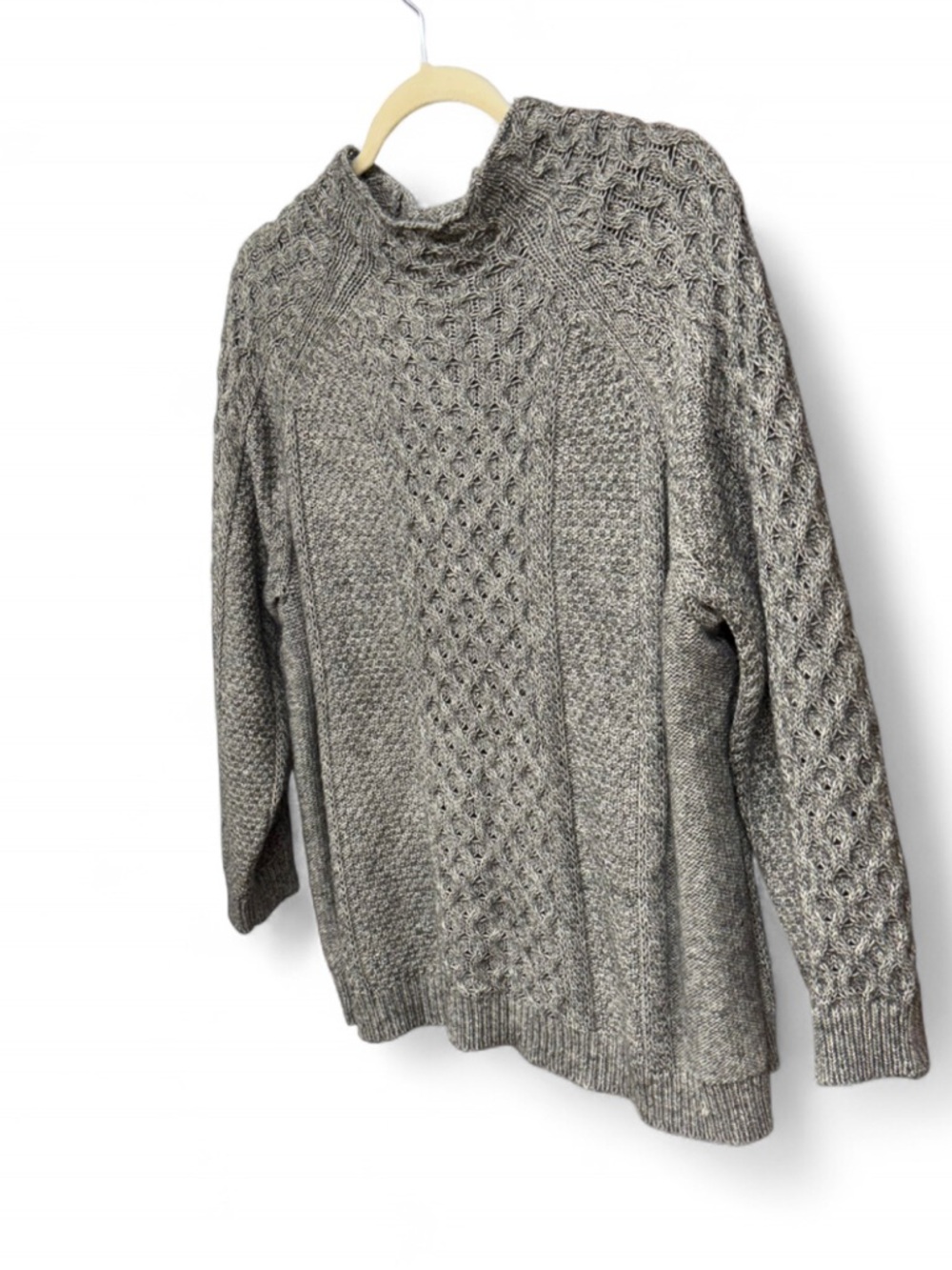 Coldwater Creek 2X Marled Grey Cable Knit Mock Neck Sweater Cotton Blend Plus - Picture 4 of 7